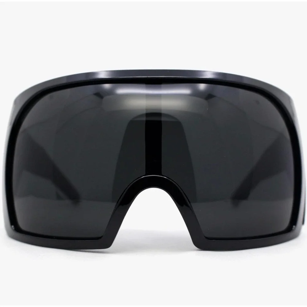 Oversized Shield Sunglasses Black Wrap Around Futuristic Cyberpunk Y2K Shades